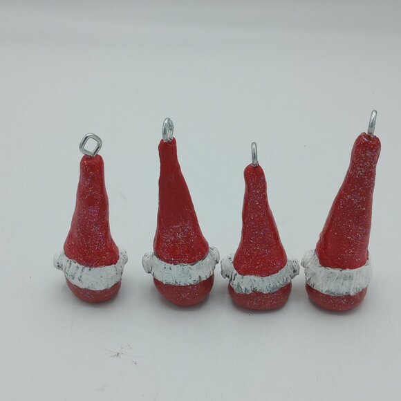 Red on Red Gnome Ornaments Christmas Pendant Handmade Original Folkart Set of 4 - Picture 5 of 8
